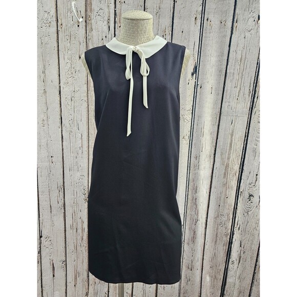 Women's 14 Cece Navy White Peter Pan Tie Collar Shift Shirt Career Chic Dress - Picture 2 of 9